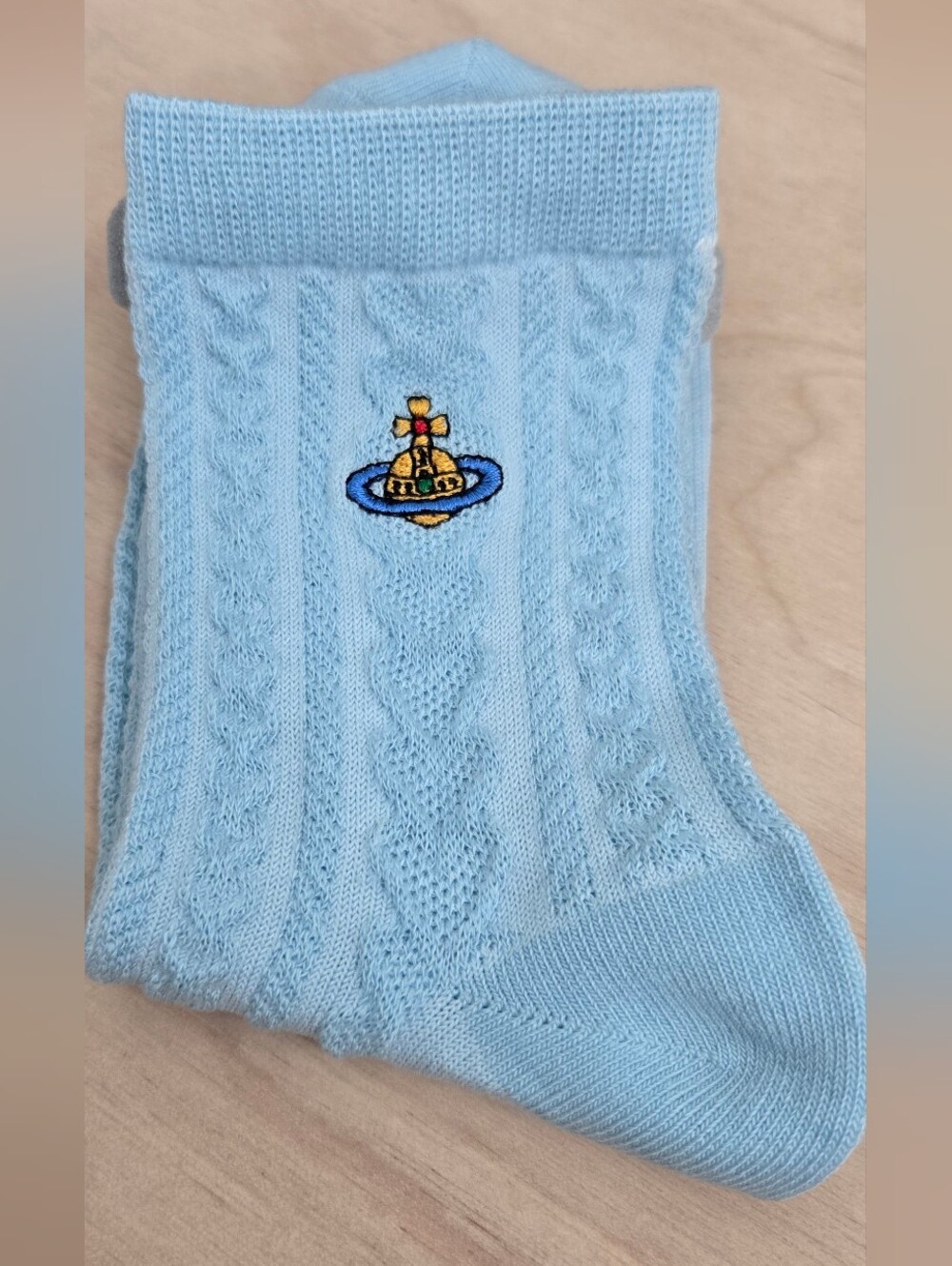 Vivienne Westwood Baby Blue Cable Knit Socks with Orb Logo